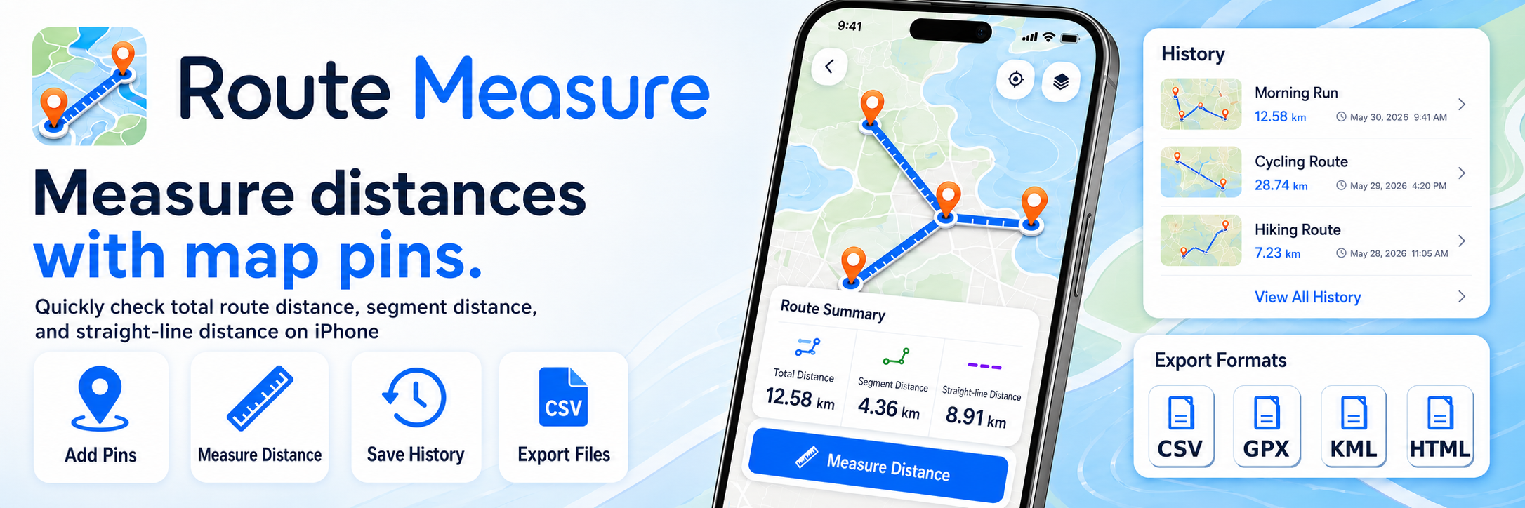 RouteMeasure — measure distances with map pins